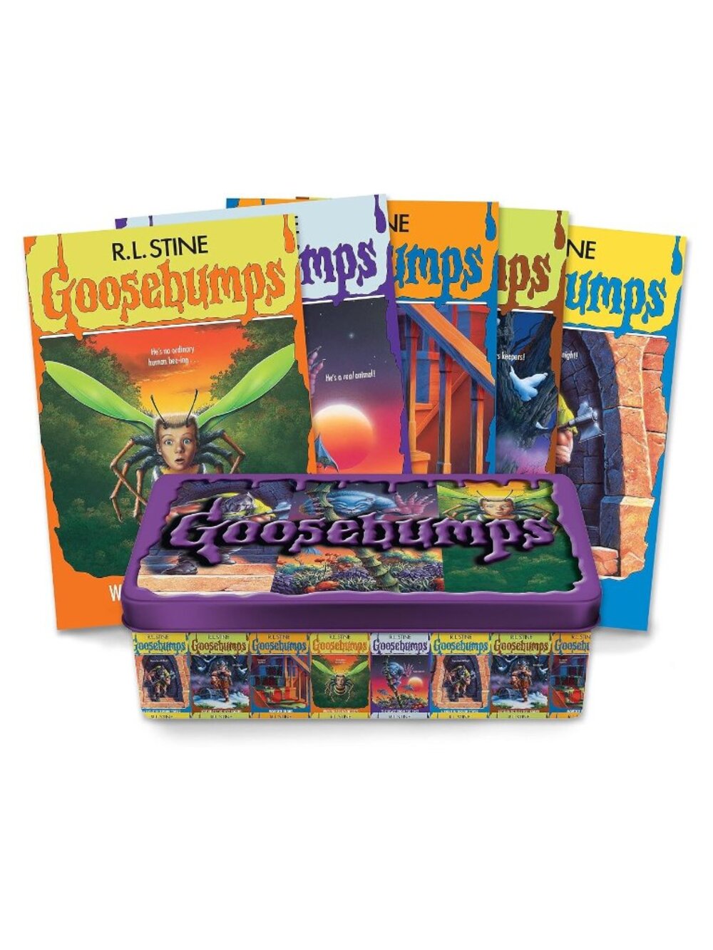 3/$88❤️sealed Goosebumps 25th Anniversary Retro Tin Box Set 5 Books R. L. Stine